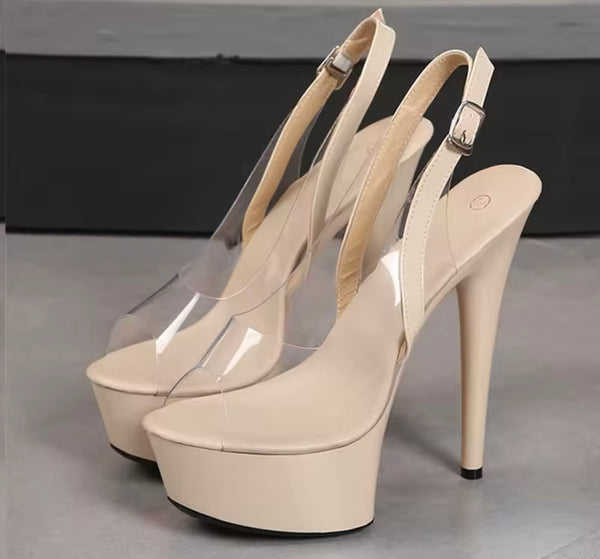 Women Open Toe Transparent Color Platform High Heels