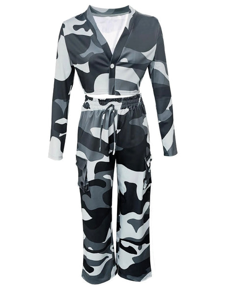 Women Color Camouflage Fashion Tracksuit Two Piece Pant Set