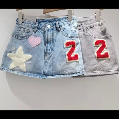 Women Sexy Fashion Patchwork Denim Skirt