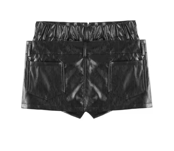 Women Fashion Black Button Up Faux Leather Shorts