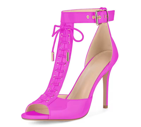 Women Fashion Open Toe Lace Up Buckled Ankle Strap Sandals