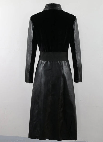 Women Black Buckled Faux Leather Fashion Trench Jacket