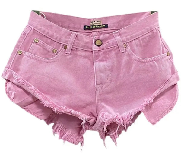 Women Color Fashion Ripped Denim Shorts