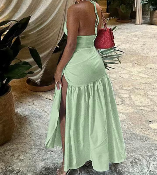 Women Sexy Sleeveless Solid Color Bodysuit Two Piece Skirt Set
