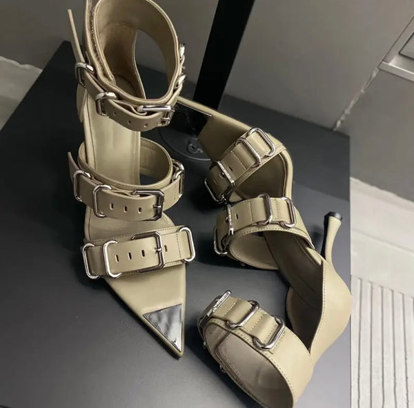 Women Fashion Open Pointed Toe Buckled High Heel Sandals