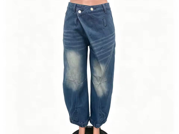 Women Fashion Denim Wrap Wide Leg Pants