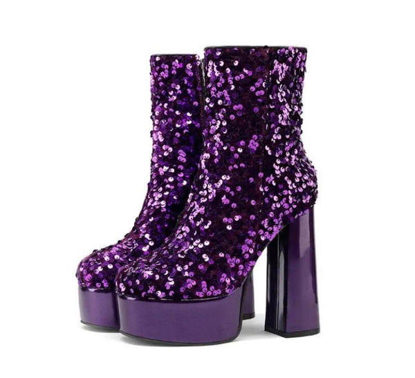 Women Platform Sequins Fashion Ankle Boots