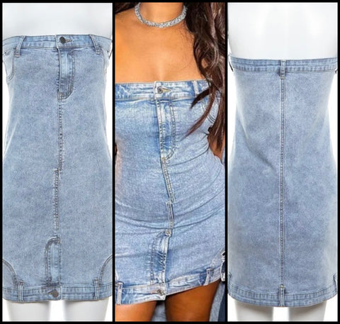 Women Sexy Strapless Fashion Denim Dress