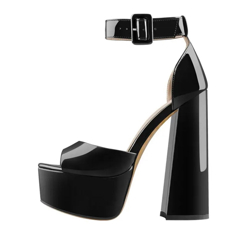 Women Fashion Patent Leather Platform Ankle Strap High Heel Sandals