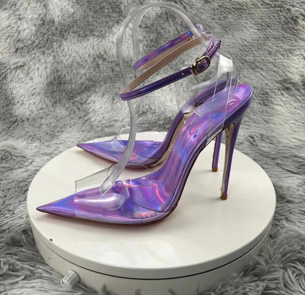 Women Fashion Purple Transparent Open Toe Ankle Strap Sandals