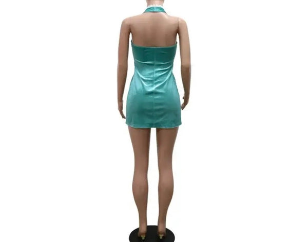 Women Sexy Velour Halter Sleeveless Short Dress