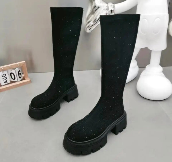 Women Fashion Suede Bling Knee High Boots