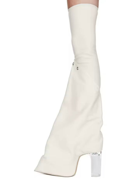Women Fashion Thigh High Faux Leather Transparent Heel Boots