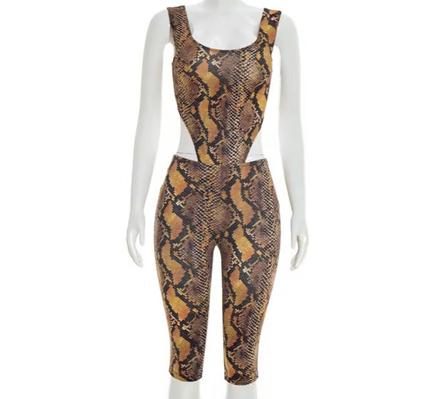 Women Sleeveless Animal Print Sexy Two Piece Short Set