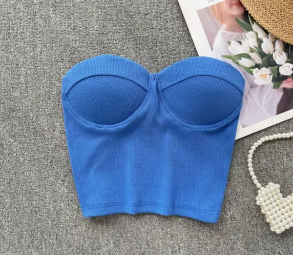 Women Sexy Strapless Solid Color Crop Top