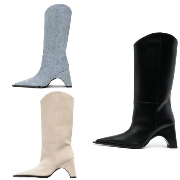 Women Fashion Pointed Toe Mid-Calf Boots