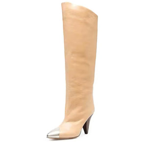 Women Fashion Metal Pointed Toe Knee High Boots