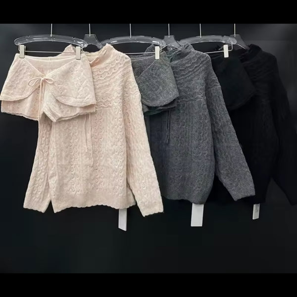 Women Fashion Knitted Sweater Two Piece Short Set