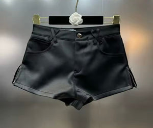 Women Sexy Satin Solid Color Side Zipper Shorts