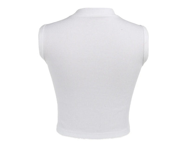 Women Fashion White Ribbed Sleeveless Crop Top