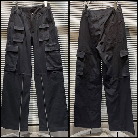 Women Black Cargo Zipper Fashion Pants