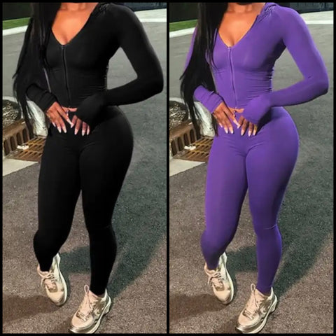 Women Hooded Zip Up Full Sleeve Tracksuit Two Piece Pant Set