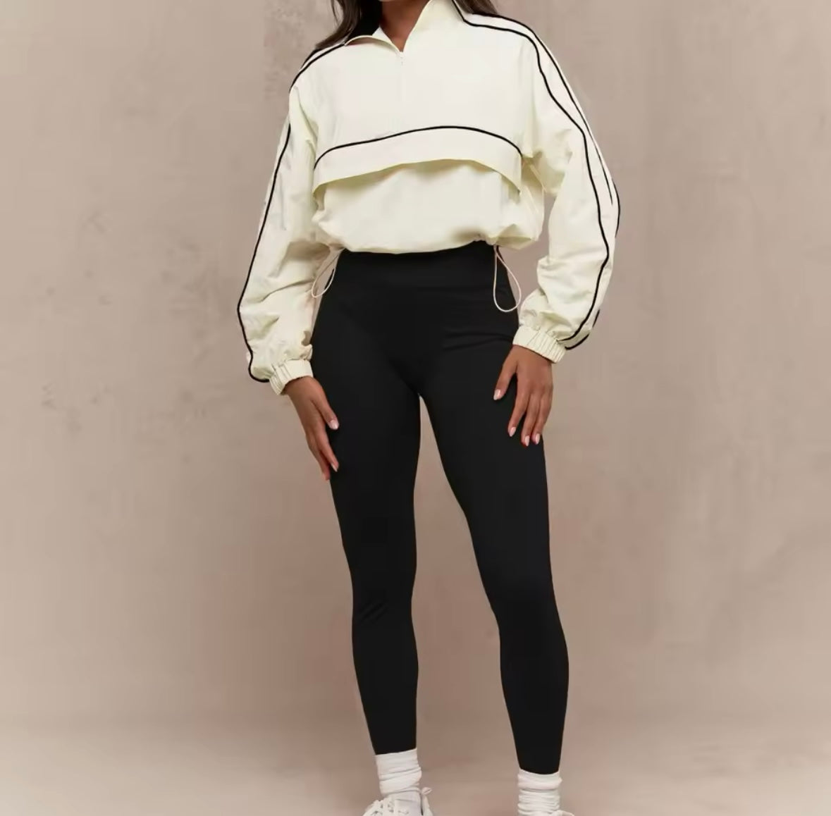 Women Striped Full Sleeve Two Piece Stretch Pant Set