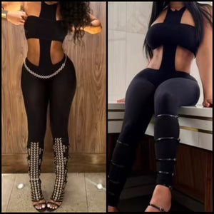 Women Sexy Sleeveless Black Cut Out Fashion Jumpsuit