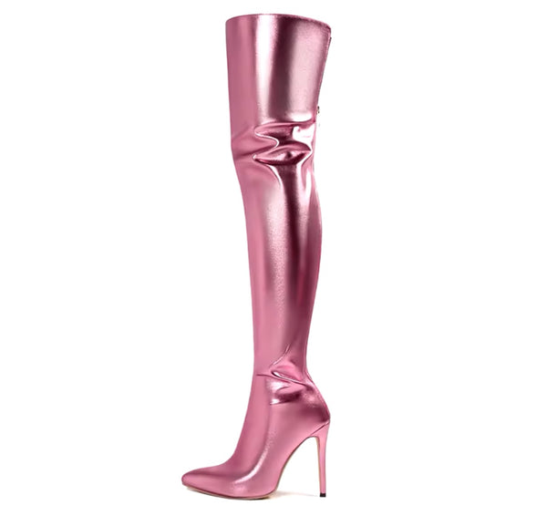 Women Fashion Color Metallic Over The Knee High Heel Boots