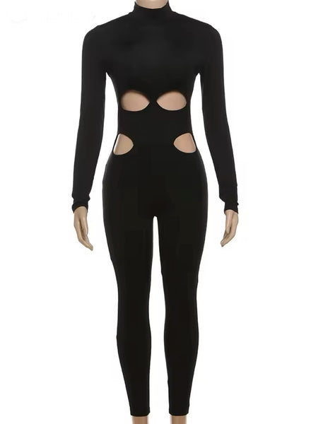 Women Black Sexy Cut Out Full Sleeve Jumpsuit