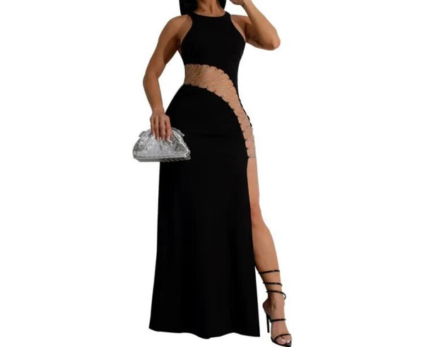 Women Sexy Solid Color Sleeveless Lace Up Maxi Dress