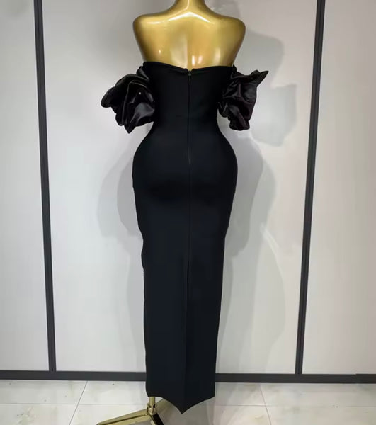 Women Sexy Strapless Pearl Patchwork Maxi Dress