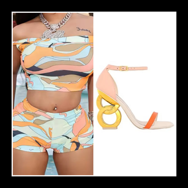 Women Off The Shoulder Sexy Colorful Print Two Piece Short Set