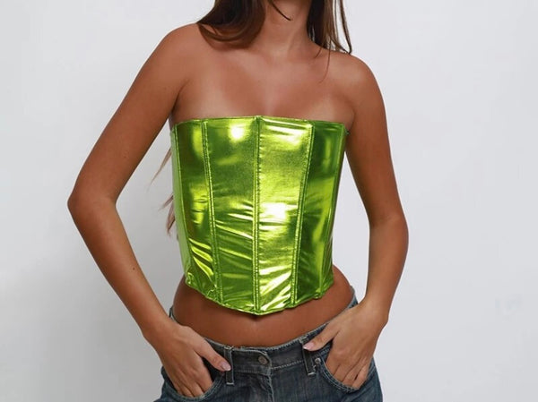 Women Fashion PU Strapless Corset Top