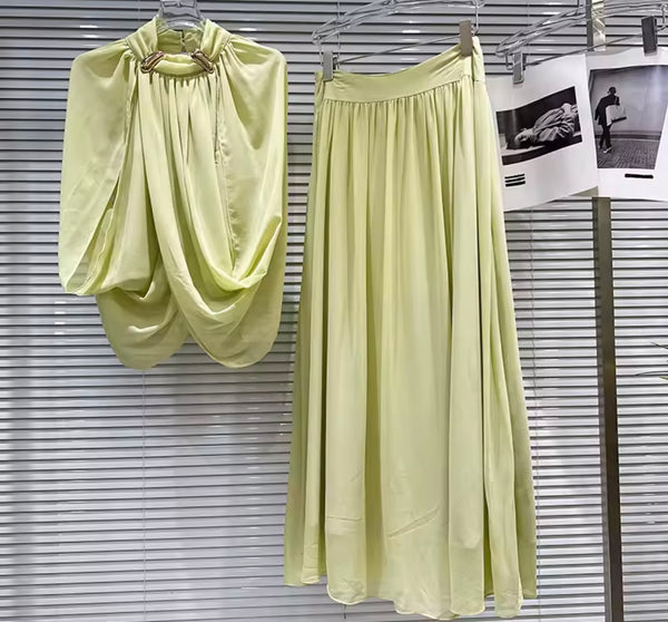 Women Draped Sleeveless Sexy Two Piece Maxi Skirt Set