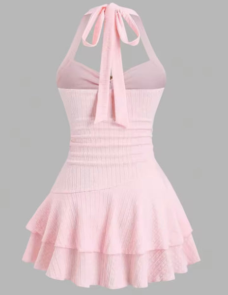 Women Sexy Halter Sleeveless Starfish Ruffle Dress