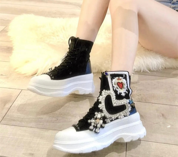 Women Fashion Color Patchwork Platform Lace Up Sneakers