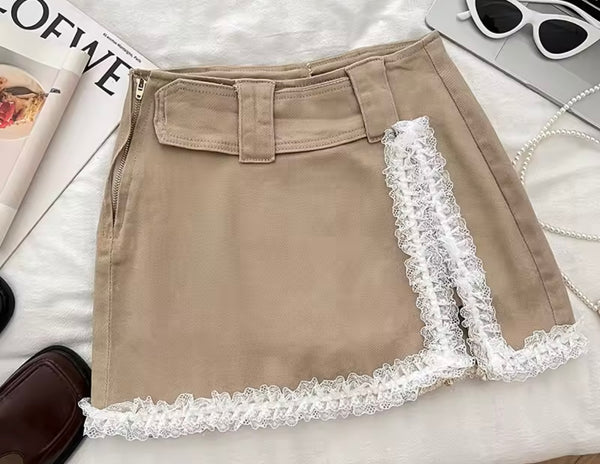 Women Sexy Fashion Lace Patchwork Denim Skirt