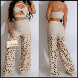 Women Sexy Sleeveless Cut Out Two Piece Pant Set