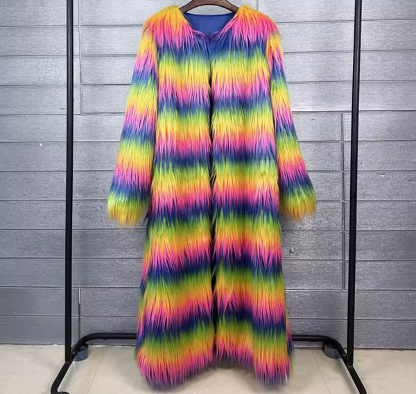 Women Multicolored Fashion Faux Fur Short/Long Jacket