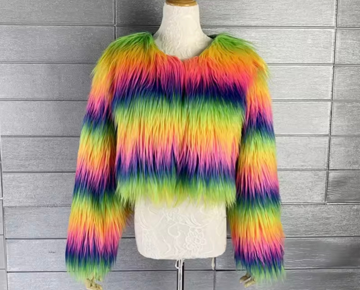 Women Multicolored Fashion Faux Fur Short/Long Jacket