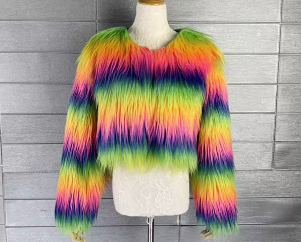 Women Multicolored Fashion Faux Fur Short/Long Jacket