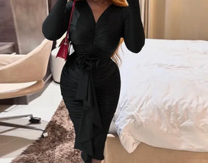 Women Sexy Full Sleeve Ruched Floral Ruffled Dress