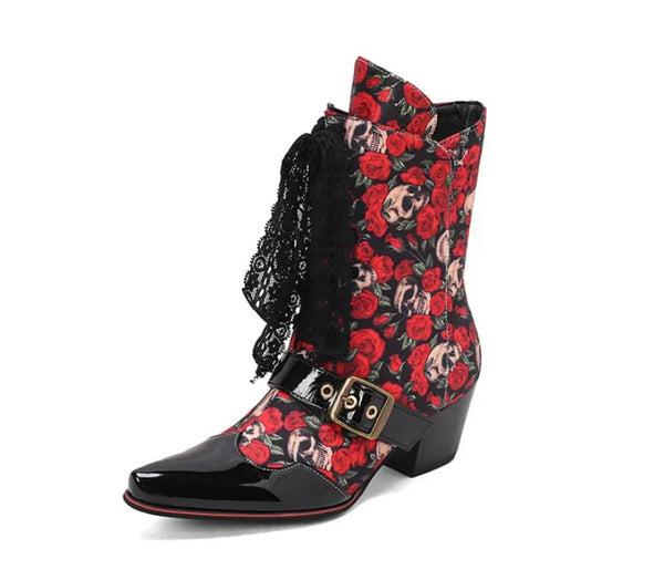 Women Fashion Printed Lace Up Ankle Western Boots