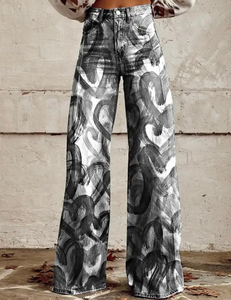 Women Fashion Printed Wide Leg Pants