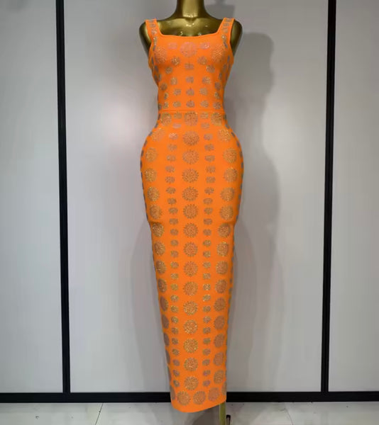 Women Color Bling Rhinestone Sleeveless Sexy Maxi Dress
