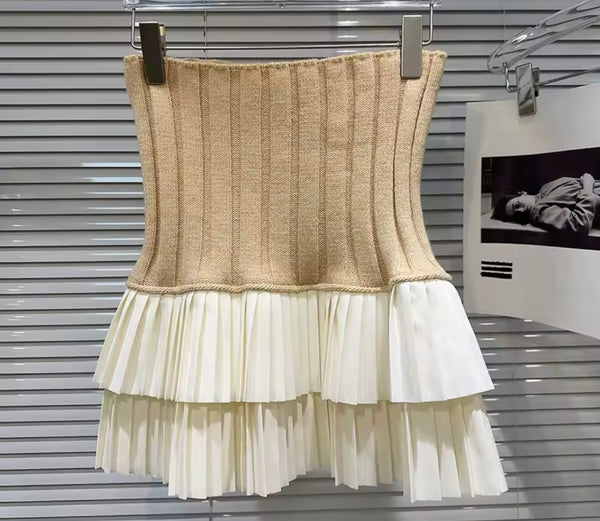 Women Color Fashion Ribbed Ruffled Skirt