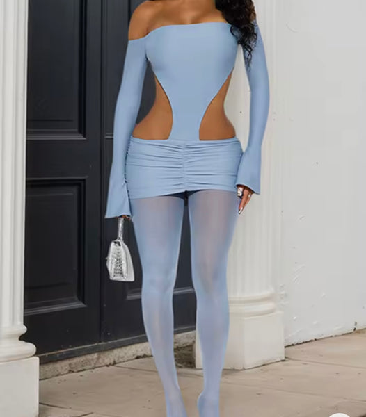 Women Sexy Off The Shoulder Full Sleeve Cut Out Mesh Jumpsuit