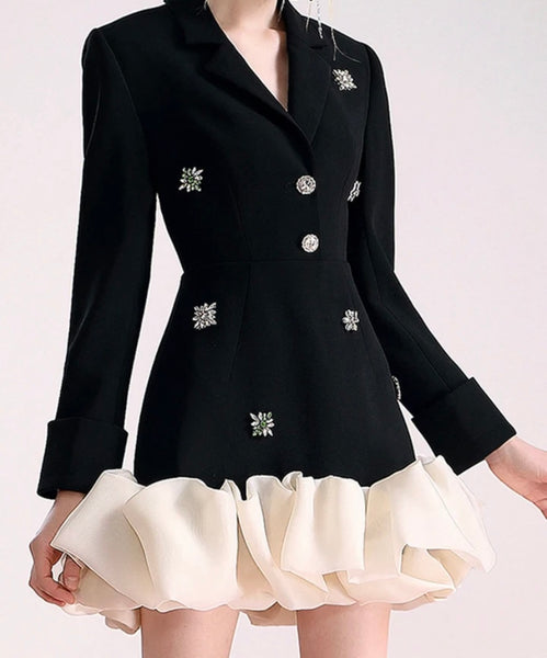 Women Sexy Bling Color Patchwork Full Sleeve Blazer Dress