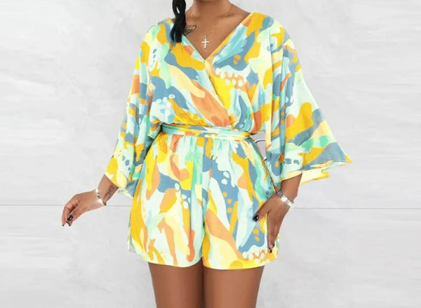 Women Printed Fashion Short Sleeve Romper